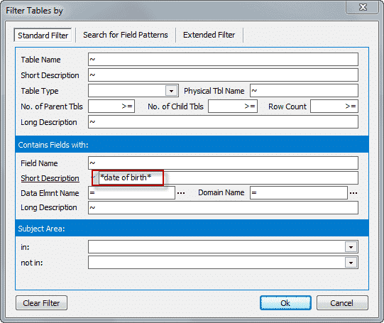 Figure 2: Filtering for 'Date of Birth' in Safyr.