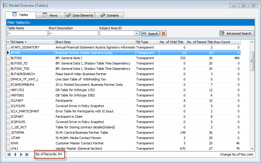 Figure 3: The search identified 84 tables that contain a record for Date of Birth.