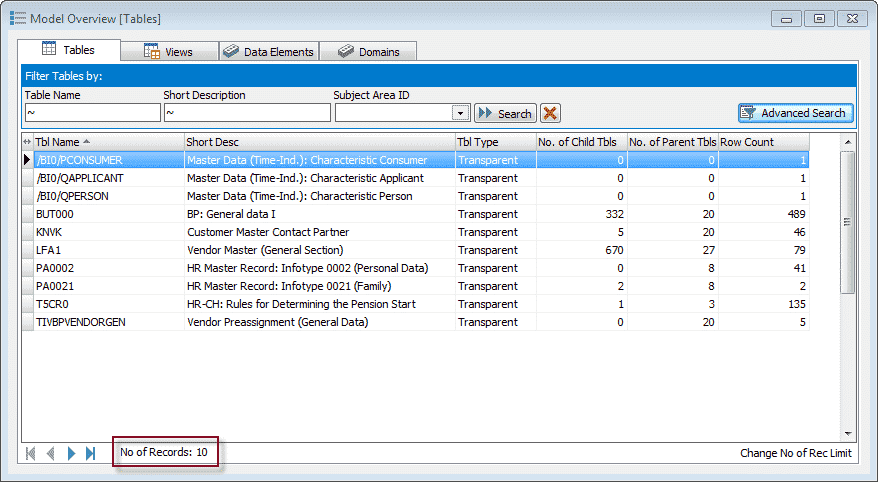 Figure 4: Excluding tables with no data has provided us with ten tables.