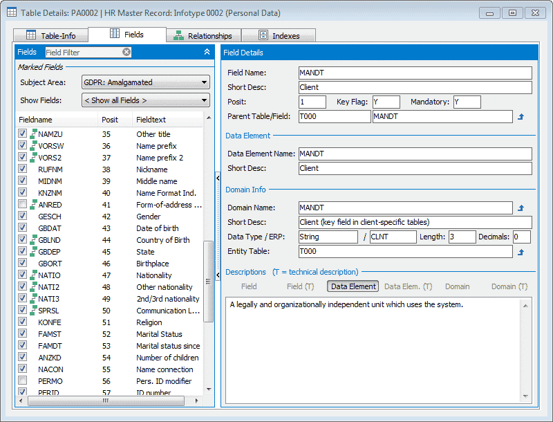 Figure 7: A consolidated list of all relevant fields.